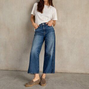 NWT Outerknown Women's Cropped Wide-Leg Jeans in Medium Blue